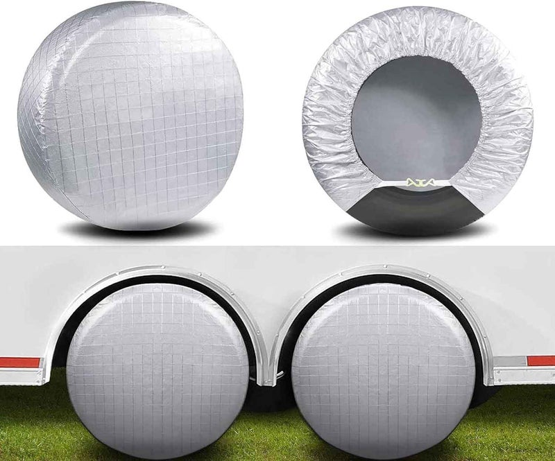 Amfor Tire Covers Set of 4, Waterproof Anti-UV Sun Snow Rain Tire Covers for Trailers, RV, Camper, SUV, Truck, Fits 27-29 Inch Tire Diameter - Image 1